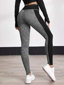 Women's Casual Fitness Sports <b>Leggings</b> High Waist Breathable Elastic Waist Closure Solid <b>Pattern</b> Knitted Fabric Customizable - Product Image 4