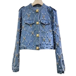 Custom <b>Womens</b> Raw Printed Denim Jacket Winter Zipper Casual Washed <b>Jean</b> Coat Fashion Streetwear Quilted Lightweight Outerwear - Product Image 1