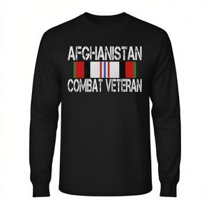 Afghanistan <b>Combat</b> Veteran Long Sleeve T-Shirt <b>Black</b> Military Tribute Unisex Crew Neck Adult Apparel - Product Image 3