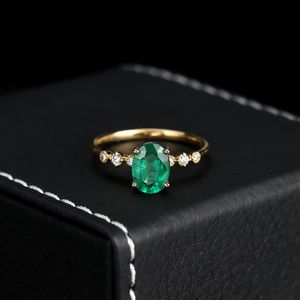 Yellow Gold-Plated Sterling Silver Ring With Genuine Jade & Emeralds – Oval Cabochon, Sizes 7-11 - View #11