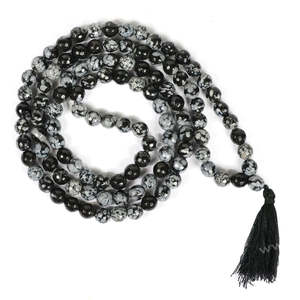 Collier Mala en Obsidienne Flocon de Neige, Pierre Naturelle de Guérison pour l'Équilibre et la Clarté - Product Image 1