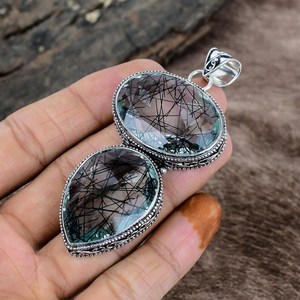 Handmade Black Rutile Sterling Silver Gemstone Pendant Fashion Unique Design IGI Certified Elegant Jewelry <b>Gift</b> for Women - Product Image 5