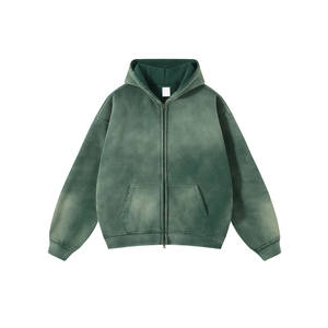 Custom Streetwear Distressed Acid Wash Hoodies Fabricante personalizado Sun Faded 3D Puff Print Hoodie - Product Image 4