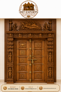 Puerta de madera tallada a mano de primera calidad Lakshmi Narayana, estilo antiguo, puerta de templo de madera maciza para hogares, estilo del sur de la India, EE. UU. - Product Image 3