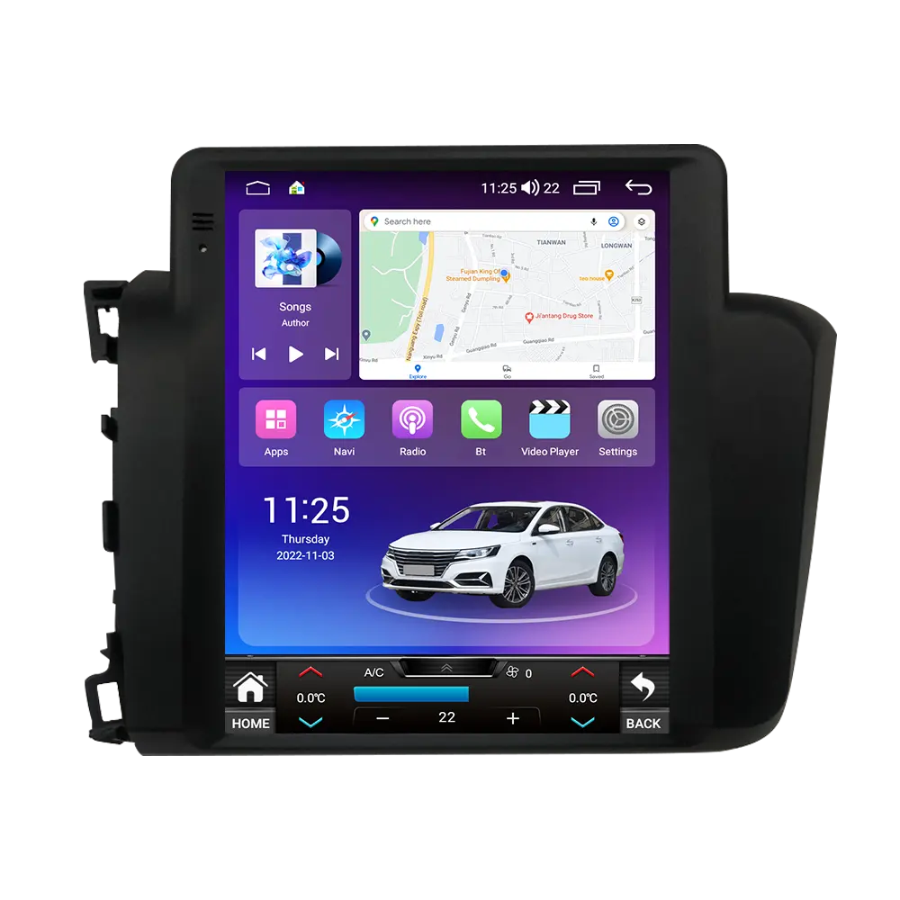 NaviFly NF, mais novo rádio de controle Android para carro, navegação GPS com suporte para Honda Civic 2011-2015 com janela flutuante, Android auto