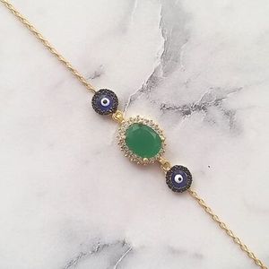 925 Sterling <b>Silver</b> Evil Eye <b>Charm</b> <b>Bracelet</b> with Peridot Stone & Enamel Fine Jewelry - Product Image 2