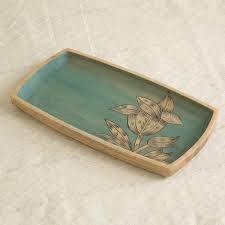 ถาดเสิร์ฟเคลือบไม้ลายดอกไม้ งานฝีมือทำมือ เป็นมิตรกับสิ่งแวดล้อม ทนทาน ใช้สำหรับบนโต๊ะอาหาร - Product Image 2