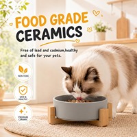 Gamelle en céramique pour chat et chien, sur pied, avec support en bois, pour nourriture et eau, pour une alimentation saine