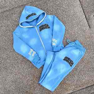 Streetwear d'hiver personnalisé survêtement ensemble de jogging vintage sweat à capuche zippé délavé à l'acide pantalon de survêtement évasé jambe droite survêtement hommes 100% - Product Image 1