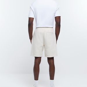 Custom Embroidered Logo 42% Cotton 58% Polyester Side <b>Slip</b> Pockets Elasticated Waist Ecru Regular Fit Jersey <b>Shorts</b> - Product Image 2