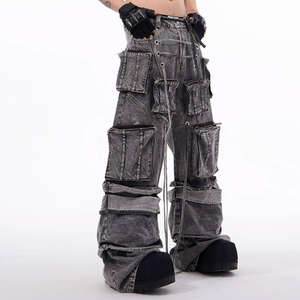 Jeans vintage à jambe droite pour garçons, taille mi-haute, plusieurs poches et boutons, Cleanfit Baggies, denim clair pour l'hiver - Product Image 2