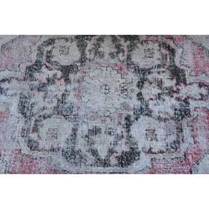 3.3x7.2 ft Rug, Vintage Turkish Rug, <b>Red</b> Gray Bordered <b>Wool</b> Rug - Product Image 5
