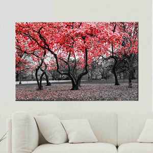 ผ้าใบพิมพ์ลาย: งานศิลปะต้นไม้สีแดงสุดหรูสำหรับห้องนั่งเล่น,1P:ห่อหุ้มอย่างดี - Product Image 1