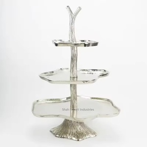 Attractive Design Silver Round Aluminum 2 <b>Tier</b> <b>Cake</b> <b>Stand</b> for Wedding & Engagement Parties <b>Cake</b> <b>Stand</b> With Ring Handle - Product Image 3