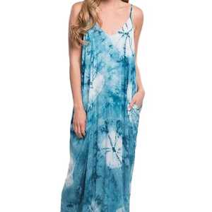 Femmes grande taille Boho dos nu Maxi robe col en v sans manches cravate teinture rayé parole longueur décontracté plage Style prix de gros - Product Image 1