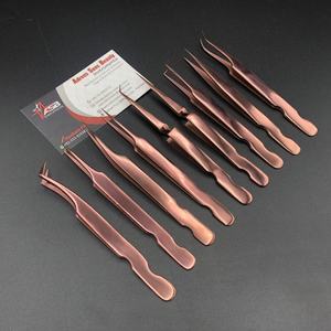 Pince à épiler d'extension de cils à poignée plate Logo personnalisé Or rose Acier inoxydable brillant Pointe pointue Volume Styles disponibles - Product Image 5