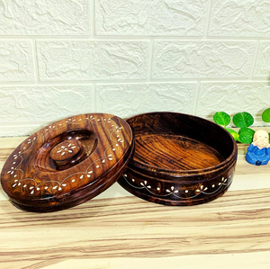 Pot chaud en bois design fleur blanche boîte chapati boîte à riz garde les aliments chauds et frais casserole ustensiles de cuisine pour la maison cuisine restaurant - Product Image 1