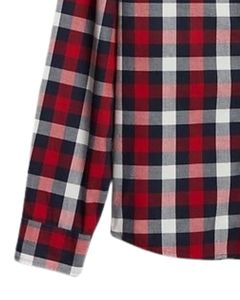 Camisa a cuadros personalizada para hombre, roja, azul marino y blanca, de manga larga, informal, de franela de algodón, suave, para uso diario, al por mayor. - Product Image 5