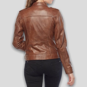 Chaquetas de Invierno para Mujer, Talla Grande, Cuello Alto, Cuero Sintético Color Bronceado, Diseño Impermeable con Cremallera - Product Image 5