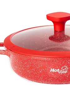 Red Marbled Non-Stick Cookware Set 32 Cm With Glass Lid For Gas And <b>Induction</b> <b>Stoves</b> By Shorbull Model Hs-Z607 Durable Lightweig - Product Image 3