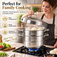 Casserole vapeur en acier inoxydable 304 à 3 étages, grande capacité, pour cuisiner des soupes à la vapeur, compatible gaz et induction