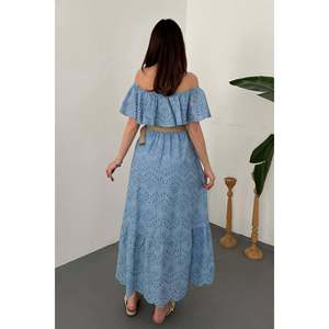 Baby Blue Off-Shoulder Broderie Anglaise <b>Dress</b> - Baby Blue - Product Image 5