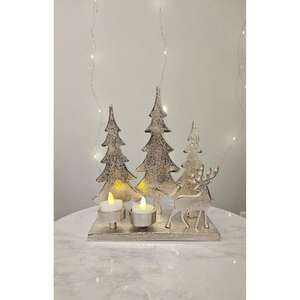 Silver <b>Xmas</b> Tree <b>Reindeer</b> Decorative Candle Holder Table Decors Object Best Selling Christmas Holiday Decorated Ornament Hotsale - Product Image 1