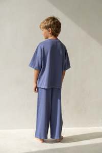 เสื้อยืดสำหรับเด็กผ้าฝ้าย100% ทันสมัยคอกลมแขนสั้นเข้ารูปสีฟ้าแห้งเร็วเสื้อทรงโอเวอร์ไซส์ผ้าบางๆซักขอบ - Product Image 2