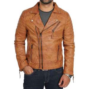 Chaquetas de cuero de invierno de alta calidad para hombre, cortavientos de motociclista ajustado con cuello levantado, abrigos de moda - Product Image 3