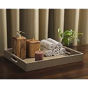 Plateau de service de style haut de gamme Plateau de service rectangulaire solide en cuir avec poignée Plateau de qualité supérieure écologique à faible coût - Product Image 3