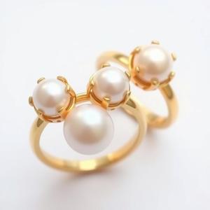 Bague perle blanche d'eau douce en or 18 carats et plaqué rhodium en argent sterling pour bijoux de mariage Freshlook plaqué or - Product Image 3