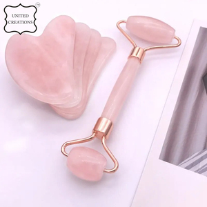 Outils de soins de la peau Rouleau de jade en résine rose Quartz rose et Gua Sha avec boîte - Product Image 4
