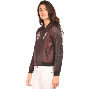 New Fashion Wholesale Women's Satin Bomber <b>Jacket</b> Floral Embroidery Zipper Closure Autumn Style Regular Fit Full Sleeve - Product Image 3