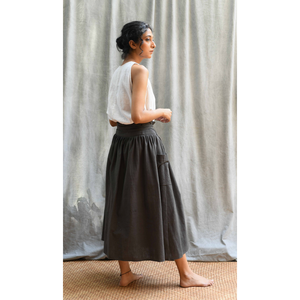Adjustable Iron <b>Grey</b> Wrap <b>Skirt</b> Drawstring <b>Pleat</b> Details Linen Slubbed Texture Handmade Women's Natural Dye Logo Waist - Product Image 5