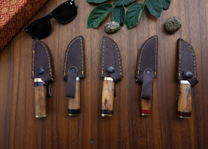 Ensemble de couteaux de chasse utilitaires en acier carbone fait main, 5 pièces, lames à bord droit, design ambidextre, durables, tranchantes, manches en bois - Product Image 5