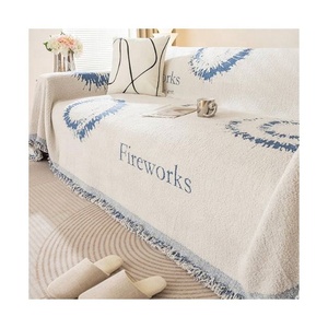 2024 feux d'artifice bohème tricoté canapé demi blanc bleu avec des impressions numériques florales colorées climatisation Anti frisson jeter couverture - Product Image 1
