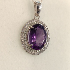 Colgante de amatista DE PLATA 925 con diseño ovalado de circón, joyería de piedras preciosas para mujer - Product Image 5