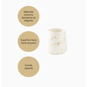 Juego de Baño de Cerámica con Efecto Mármol Blanco, Dispensador de Jabón de 400 ml, Portacepillos de Dientes y Jaboneras Recargables - Product Image 3