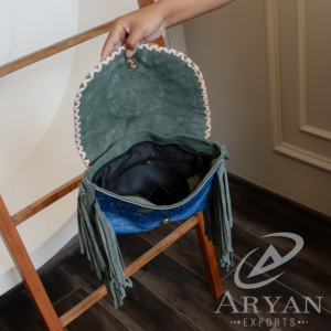 Metallic Hair on Hide Fur Leather Fringe <b>Handbag</b> Western Style Crossbody Sling Purse Women Shoulder Purse - Product Image 3