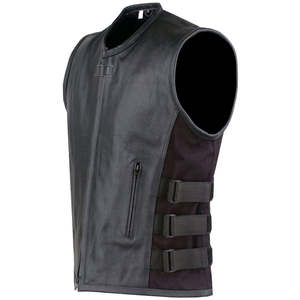 เสื้อกั๊กหนังสำหรับนักขี่รถจักรยานยนต์สำหรับผู้ชายเสื้อกั๊กหนังแท้ระบายอากาศสีดำ - Product Image 2