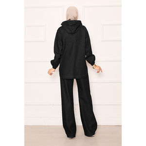 Ensemble en jean noir à capuche pour femme avec fermeture éclair et détail poche kangourou - Product Image 4