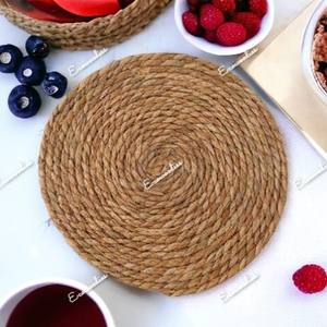 Natural Color Round Straw Woven <b>Placemats</b> for Dining Table <b>Set</b> of 6 Thick Rustic Kitchen <b>Placemats</b> From Water Hyacinth - Product Image 5