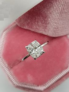 Anillo de boda de compromiso de moissanita de 9x7mm con corte de cojín de oro blanco de 10K con joyería fina de Halo oculto para fiestas de mujeres - Product Image 5