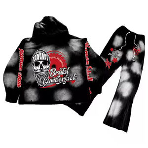 Streetwear d'hiver unisexe personnalisé lavage à l'acide éponge française survêtement évasé pantalon de survêtement brodé ensembles de sweats à capuche 100% coton - Product Image 5