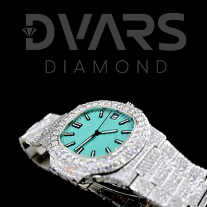 Reloj de Lujo para Hombre de 41 mm, Acero Inoxidable, Oro Amarillo, ETA Analógico, Esfera de Cristal con Acentos de Diamantes Moissanite Azul Hielo, Completamente Engastado - Product Image 2