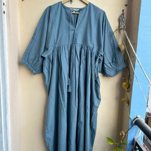 Vestido largo bohemio de algodón con decoración de borlas, escote en V y mangas 3/4, ropa informal de verano para mujer - Product Image 1