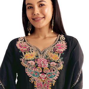 Black Zardosi Work Dola <b>Silk</b> Kurta Palazzo Suit With <b>Organza</b> Dupatta Wholesale Women Ethnic Apparel OEM Factory Bulk Supplier - Product Image 3