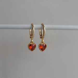 Pendientes de Botón con Dije de Corazón de Granate Rojo, Plata de Ley 925 con Baño de Rodio, Joyería Clásica de Lujo para Regalo - Product Image 2