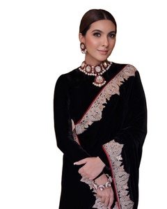 Black Color Heavy <b>Velvet</b> With Designer <b>Saree</b> Bollywood Style Party Wear Indian Wedding <b>Saree</b> Stunning Look <b>Saree</b> for Parties - Product Image 1