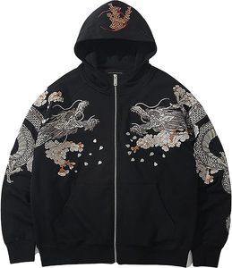 Premium Cool Dragon bordado sudaderas con capucha para hombre calle algodón Sudadera con capucha negro calle bordado chaquetas hombres chaqueta japonesa OEM - Product Image 3
